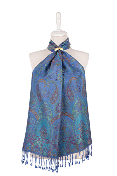 Bursa İpek Eșarfă de mătase țesută Jamawar albastru violet