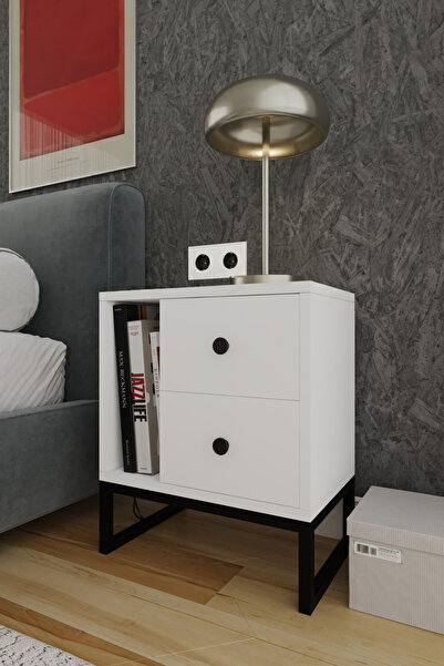 AYMOBSAN Star Metal Ayaklı 2 Çekmeceli Komodin - Beyaz