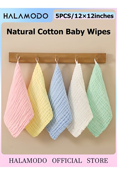 HALAMODO 5 قطع من مناشف غسيل الأطفال، مناديل قطنية طبيعية ناعمة لبشرة الأطفال...