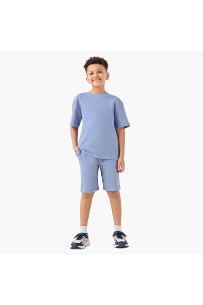Juniors Textured Crew Neck T-shirt and Shorts Set
