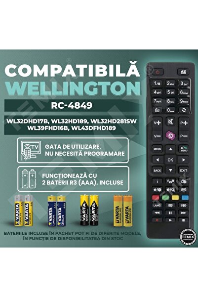 temix Telecomanda compatibila Wellington, WL32DHD17B, WL32HD189, WL32HD281SW, WL39FHD16B