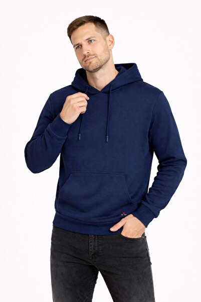 Polo State Men's Hooded 3 İplik İçi Şa Fleece-Lined Flow Sweatshirt Navy Blue