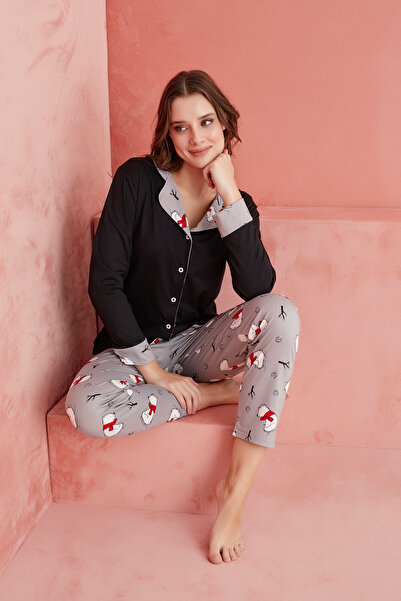 ELİTOL Snow Mood Buttoned Women's Pajama Set