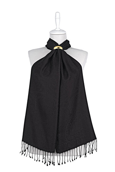 Bursa İpek Eșarfă neagră din mătase țesută Jamawar