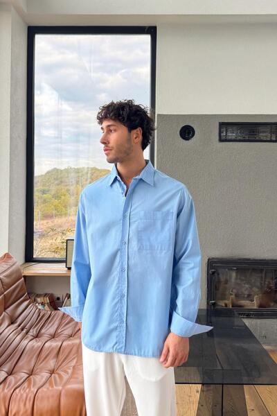 Flaw Wear Long Sleeve Pocket Oversized Shirt Blue