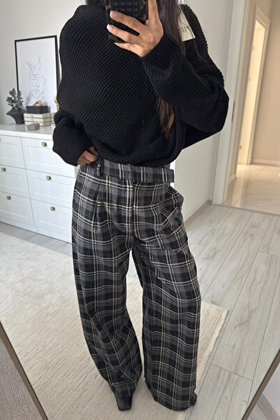 My Blog Anthracite Plaid Patterned Trousers - 5004