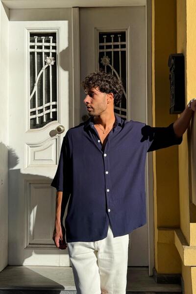 Flaw Wear Oversized Short Sleeve Shirt Navy Blue