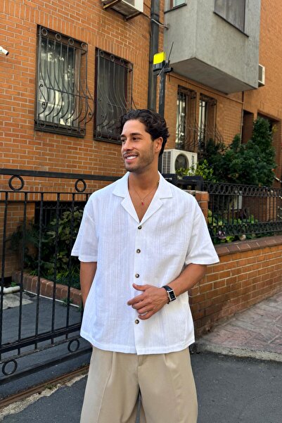 Flaw Wear Apaş Yaka Oversized Short Sleeve Shirt White