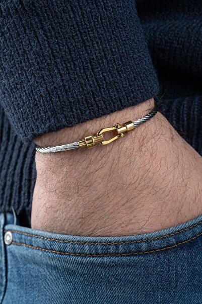 FRNCH 316L Çelik İtalyan Model Gümüş-Altın Renk Erkek Bileklik FRJ12770-3770-AG