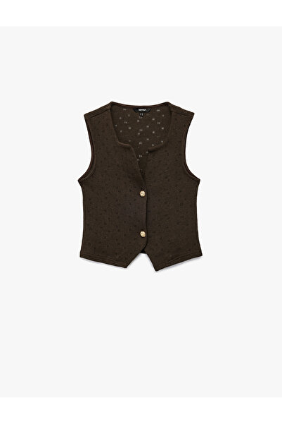 Koton Buttoned V-Neck Openwork Knitwear Vest