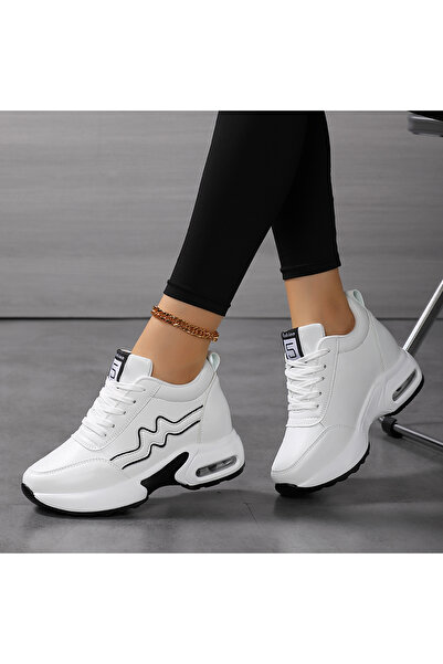 SOSENFER Moda yumuşak tabanlı, deri yüzeyli, yüksek tabanlı kadın koşu ayakka...