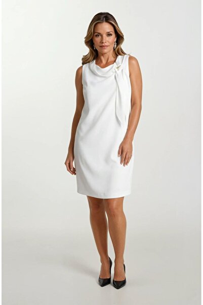 Spazio Delisoı Fular Yaka Kolsuz Midi Abiye Elbise BEYAZ