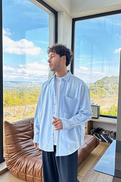 Flaw Wear Front Pocket Detail Oversized Shirt Blue