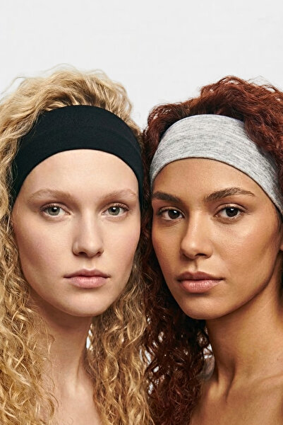 VODENS 2-Pack Black Gray 100% Cotton Stretchy Hair Band