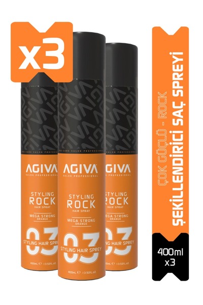 Agiva Saç Spreyi Rock 400 ML Mega Strong-3 LÜ SET