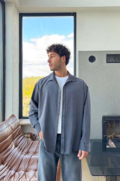 Flaw Wear Double Striped Oversized Shirt Smoked