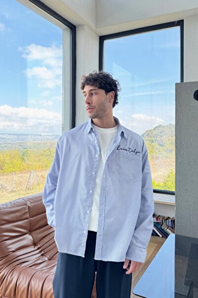 Flaw Wear Cămașă brodată Tokyo supradimensionat bleumarin