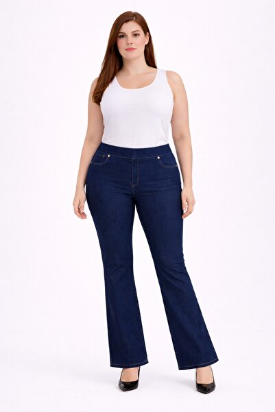 Şans Women's Plus Size Navy Blue, High Waist, Elastic Waist, Decorative Pocke...