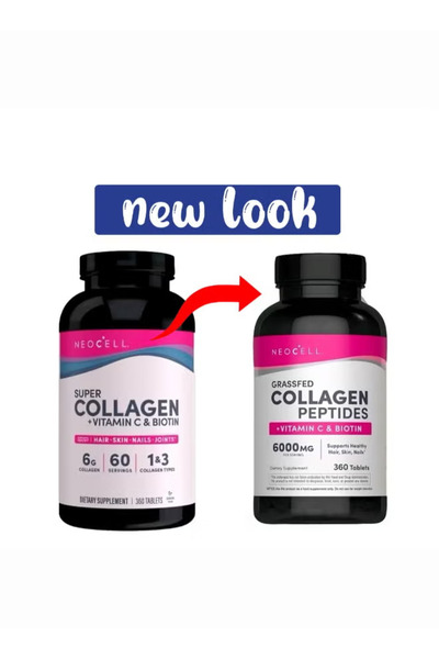 Neocell ببتيدات الكولاجين من الأبقار التي تتغذى على العشب مع فيتامين سي والبي...