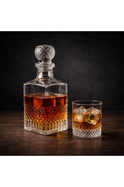 ZÜRİH COLLECTİON Kristal Kare Sürahi-Karaf ve 6 Parça Kristal Su-Viski Bardağ...