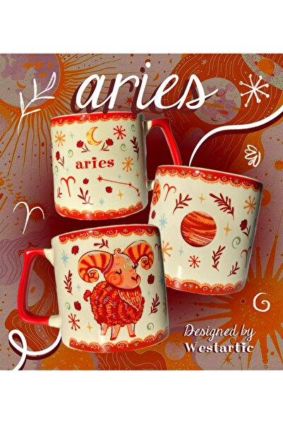 westartic Aries Koç Burcu Özel Tasarım Burç Kupa Bardak Fincan