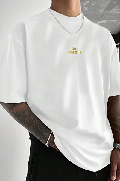 NO 601 Men's White Oversized Gold Cast Collection Printed Tshirt
