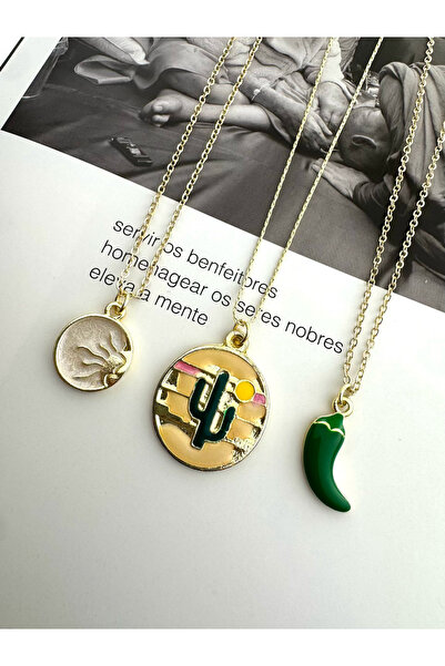 roshel مجموعة من 3 قلادات ذهبية اللون على شكل صبار الشمس والفلفل الأخضر هدية ...