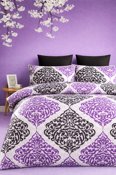 İQON Flat Sheet Duvet Cover Set Single Size Night Purple
