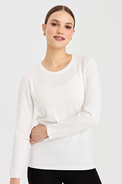 Desen Women's Stretch Fabric Long Sleeve Basic Crew Neck Blouse