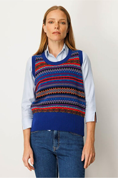 Desen Women's Crew Neck Front Jacquard Wool Sweater 25Kdsn25099