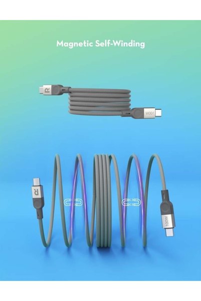 RavPower Type-C to Type-C Magnetic Nylon Cable 100W 1.2m - Gray