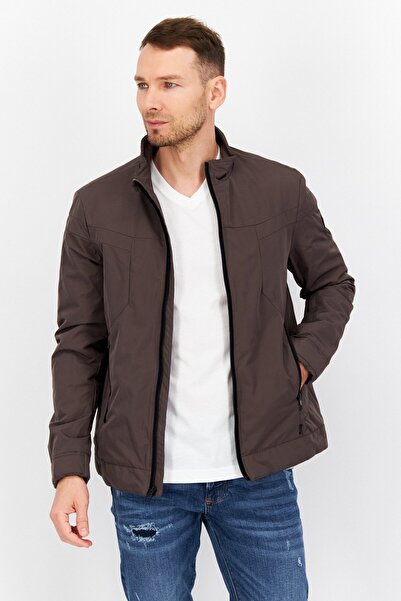 TUMI Men Solid Bomber Jacket, Brown