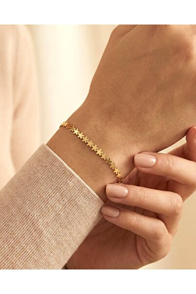 İNDİGO TAKI Çiçek Motifli Sade Su Yolu 14 Ayar Altın Bileklik