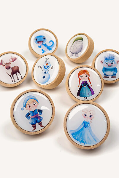 Kulpingo Karlar Ülkesi Temalı Ahşap Çocuk Odası Dolap Kulpları - 8'li Set