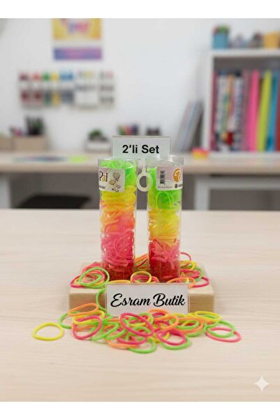 Esram Butik Set of 2 Colorful Rubber Hair Ties - Neon Colors Silicone Hair Ru...