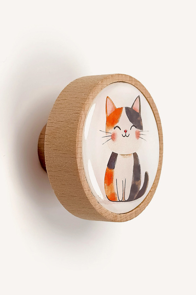 Kulpingo Üç Renkli Calico Kedi Ahşap Dolap ve Çekmece Kulp