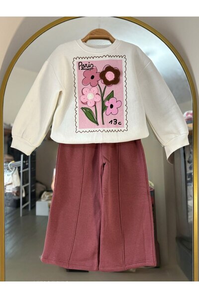 MİO Kız Çocuk 3 Iplik Şardonlu Nakış İşlemeli Takım