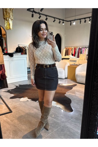 BÜŞRA PERKER Belted Denim Skirt