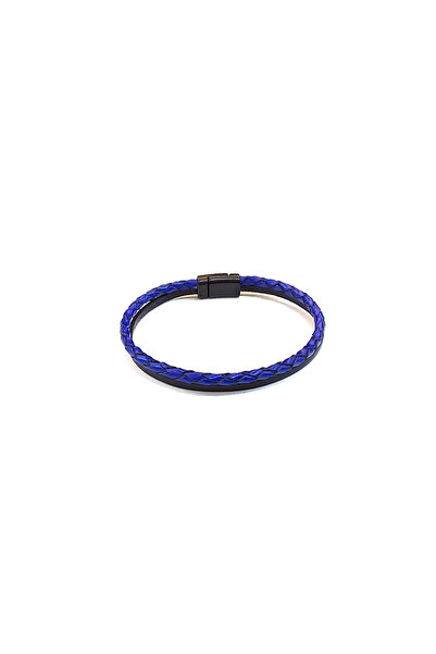 HER ŞEY NOTA www.herseynota.com Navy Pure Braid – Black Men's Leather Bracele...