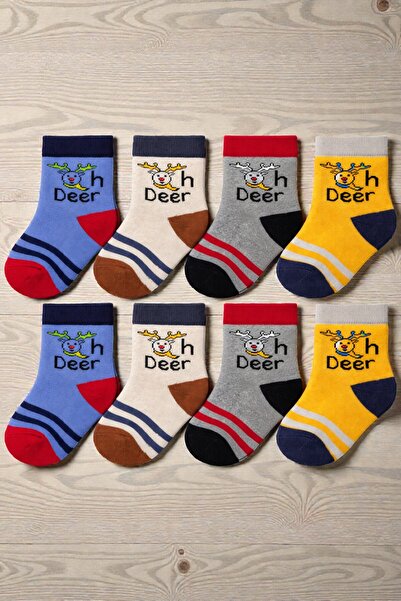 tibo 8 Pairs of Deer Patterned Winter Thick Terry Baby Socks