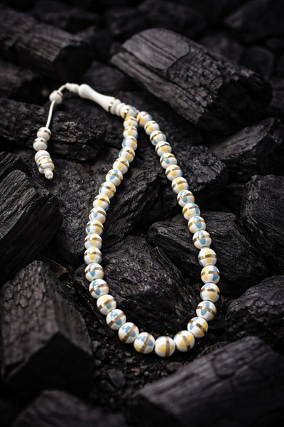 OSMANLI GÜMÜŞ Round Complete Handcrafted Brass Inlaid Systemic Yellow Blue Co...