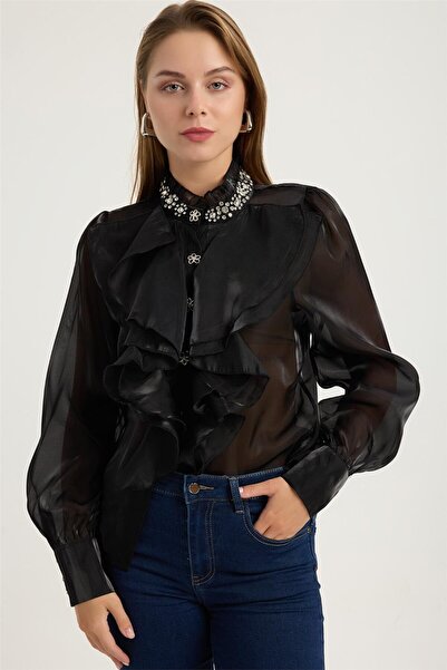 HomeStore Taşlı Dik Yaka Gömlek