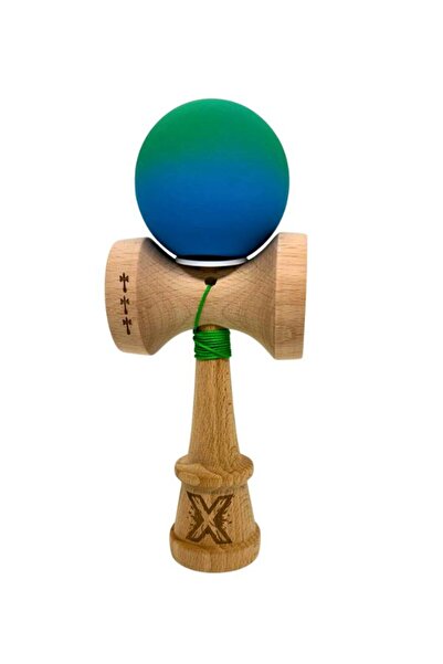 OEM Kendama X Green-Blue King Size 18 cm – Wooden Kendama with Rubber Grip