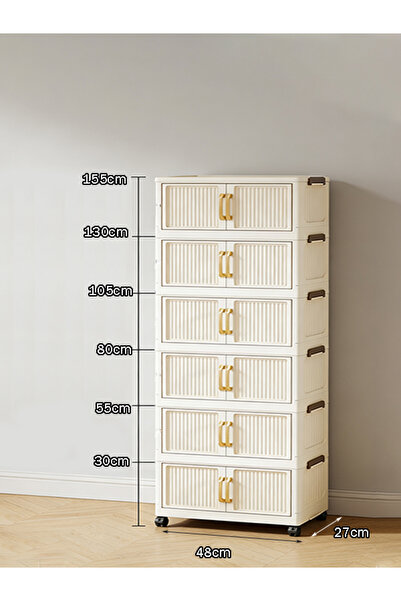 Generic 48cm Wide 6-Tier Foldable Storage Cabinet with Double Doors and Wheel...