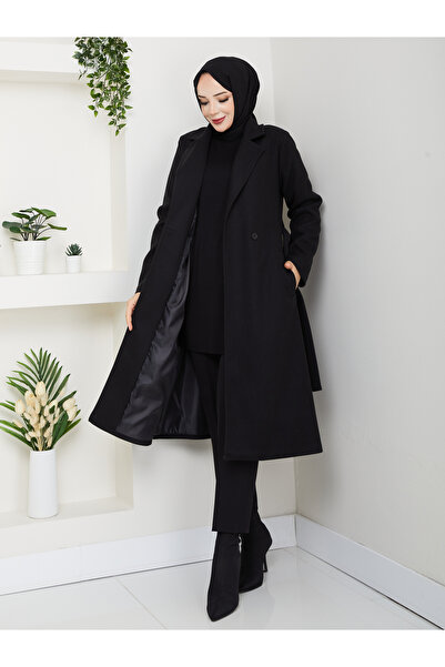 MEHDENEFE Astarlı Kuşaklı Kaşe Kaban MDE5032