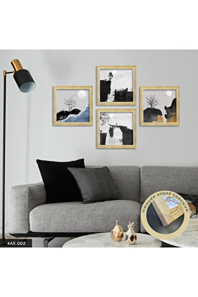 Evinemoda Doğa Ağaç Temalı 4 Parçalı Ahşap Çerçeveli Tablo