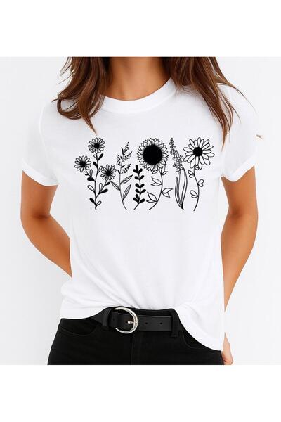 OEM Tricou damă 100% bumbac cu flori negre