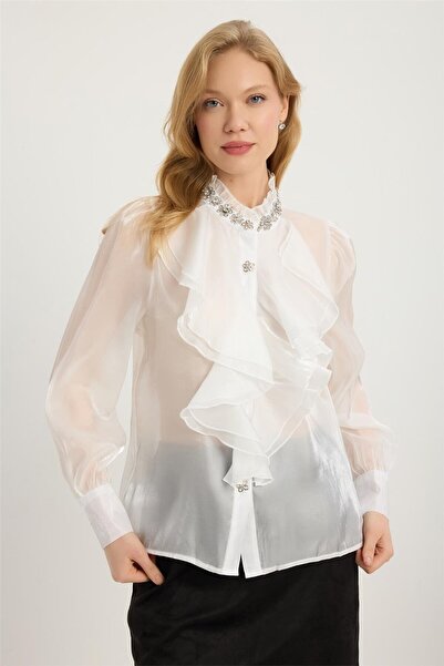 HomeStore Cămașă cu guler înalt și aplicații de pietre