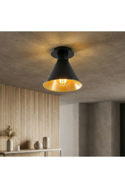 MOİRA Tekli Siyah,Metal Konik Retro Plafonyer Avize Mutfak Antre Tavan Lambas...