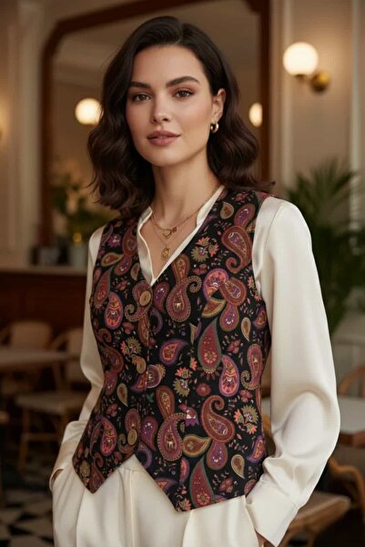 Yağmur Butik Desenli Pazen Yelek